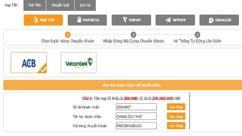 Hỗ trợ nhiều phương thức nạp rút tốc độ xử lý cực nhanh Hỗ trợ nhiều phương thức nạp rút tốc độ xử lý cực nhanh