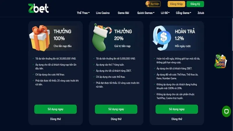 Thưởng 100% cho lần nạp đầu qua mọi hình thức tối đa lên đến 20 triệu Thưởng 100% cho lần nạp đầu qua mọi hình thức tối đa lên đến 20 triệu