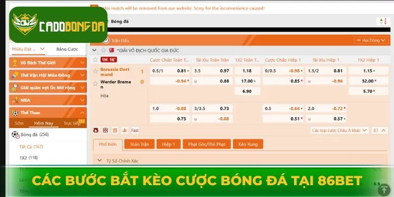 Các bước bắt kèo cược bóng đá tại nhà cái 86Bet